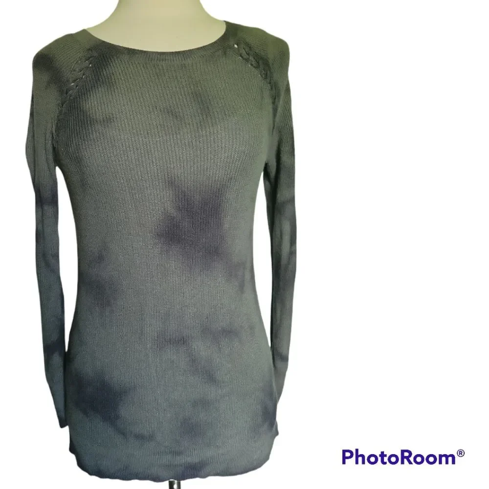 AEO Green/Black TieDye Sweater W Criss-Cross Tie Shoulders - S